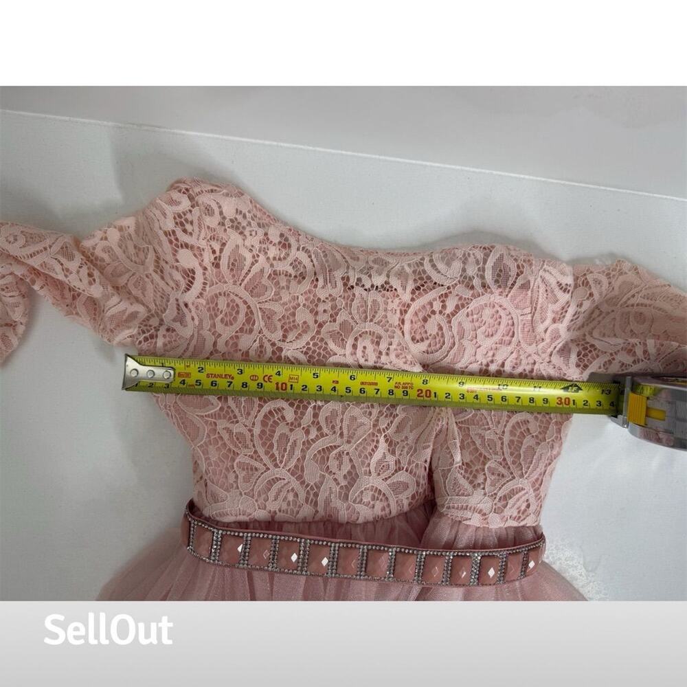 Girls Pink Lace Dress 6/7 Knee Length Party rhinestones flowergirl photoshoot - Picture 5 of 7